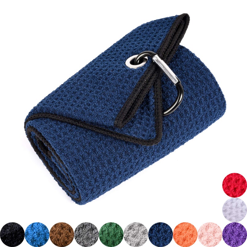 Mile High Life Microfiber Waffle Pattern Golf Towel | Club Groove Cleaner Brush | Foldable Divot Tool with Magnetic Ball Marker (Navy Towel/Brush/Bone Divot) - Image 2